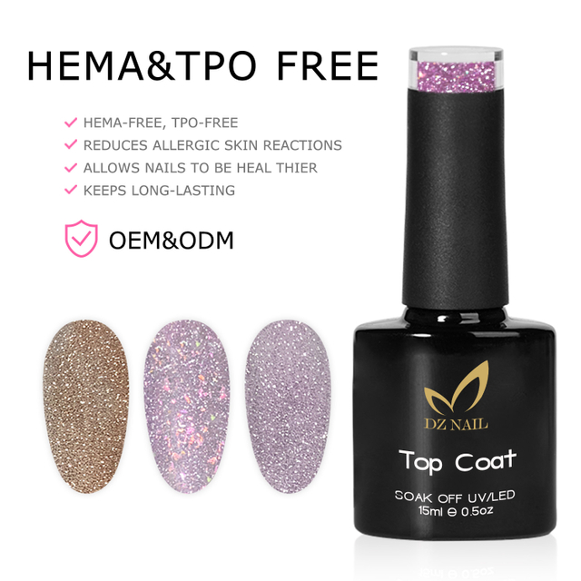 Hollywood Top Glitter No Wipe Top Coat (Hema & Tpo Free)
